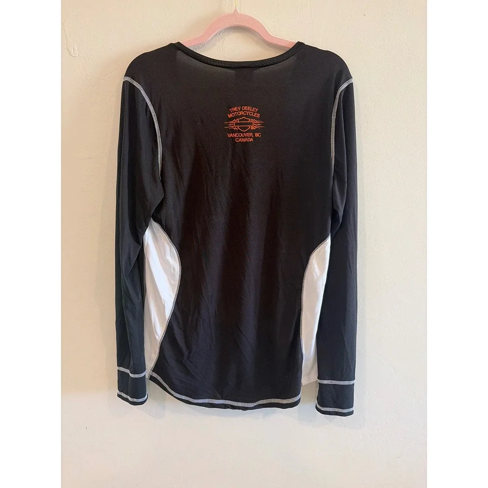 Harley-Davidson Womens XL Black Long Sleeve V-Neck Performance Shirt Thumbholes